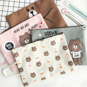 Cute Cartoon Oxford Canvas A4 File Bag Zipper Handheld Storage Bag for Students Exams Books Business Documents Organizer