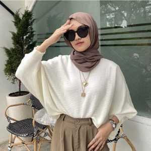 NHV Lasperal Batwing Knit Atasan Wanita Korea Oversize Lengan Kelelawar