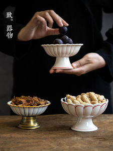 Retro Ceramic High Foot Tea Ceremony Plate Dim Sum Dish Fruit Snack Plate Japanese Style Handmade Dining Utensils Tea Set