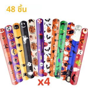 12-48 ชิ้นปาร์ตี้ฮาโลวีนสร้างสรรค์สายรัดข้อมืออุปกรณ์แมงมุมฟักทองผีลวดลายสายรัดข้อมือฮาโลวีนพรรคของขวัญอุปกรณ์