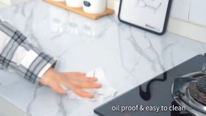 Marble wallpaper tile stickers Grease proof cooktop kitchen stickers Waterproof high temperature resistant PVC self-adhesive wallpaper decoration living room bedroom home background gloss wall stickers decoration