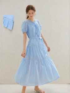 INMAN | Ramie Cotton Lace-spliced French-style A-line Dress