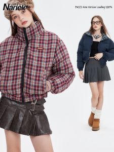 Double-Sided Wear Thickened Cotton Jacket Short Bread Style Stand Collar Zipper Closure Long Sleeve Loose Fit Winter Coat