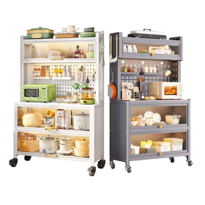 Kitchen Layered Shelf Storage With Door Multilayer Floor