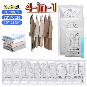 3Pcs Bags with Hand Pump 4 in 1 Large Closet Organizer Bags Hanging Vacuum Compressed Storage Bags for Clothes Space Saver Bags