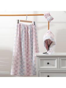 Soft Absorbent Coral Fleece Printed Fish Scale Pattern Towel Bath Towel Hair Drying Cap Bath Skirt Hairband Home Use Gift Set