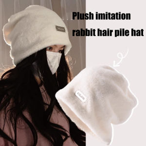 Korean Fashion Womens Hats Winter Warm Thickened Plush Cloth Japanese Retro Pile Hat Ins Pullover Beanies Caps