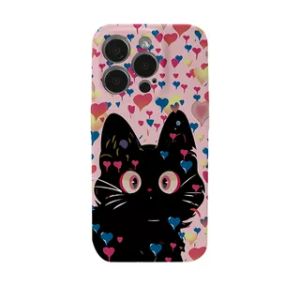 Cute Cartoon Pink Black Cat  Film Two-in-One Mobile Phone Case Suitable for  17Nova14 Huawei P70Mate60 Xiaomi 15 Oppo R14 Ovivo Honor 30016