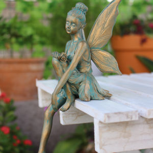 1pc Bronze Vintage Distressed Flower Fairy Resin Statue Outdoor Garden Indoor Living Room Decorative Ornaments