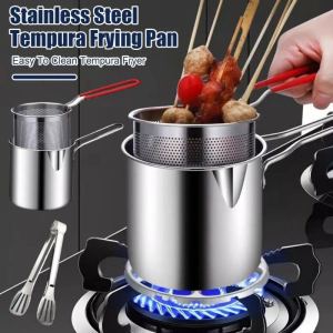 304 Oil Stainless Deep Fryer Pot With Basket Mesh Fry Pot With Strainer Kitchenware Cooking Pot