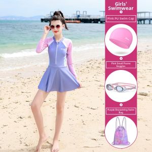 XTEP | Slimming Long Sleeve Stylish Girls Student One-Piece Swimsuit