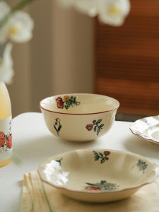 April Ceramic Bowl French Style Floral Patterned Soup Bowl Large Size for Noodles And Soup High Aesthetic Value Home Use