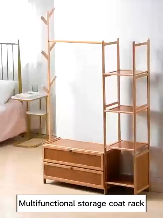 Bamboo clothes hanger coat rack with drawer multifunctional clothes hanger wooden clothes hanger
