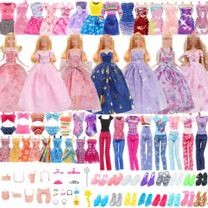 45PCS 11.5 Doll Clothes =2Evening Gown 2 Outfit 2 Dress 2 Swimsuit 5 Braces Skirt 10 shoes 22 Doll Accessories Kids Toys Gift