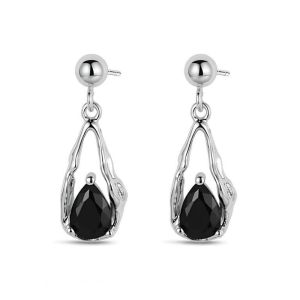 Black Awn Vintage Silver Color Earring Water-drop Black Spinel Drop Wedding Earrings for Women Fashion Jewelry Bijoux I366