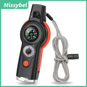 7in1 Emergency Survival Function Whistle Outdoor Multifunctional Survival Whistle with Lanyard Compass Flashlight Camping Hike