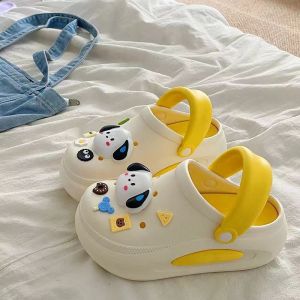 Womens Indoor Home Thick Bottom Clog Shoes Summer Outdoor Anti-slip Deodorant New 2025 PVC Material High Top Slip-On Sandals