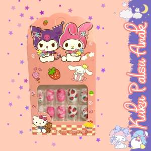 Kuku Palsu Nail Art Anak Motif Kartun Lucu Set 12 Pcs Warna Warni Aksesoris Hiasan Jari Anak Perempuan/sticker kuku palsu anak sanrio fake nail art children 3d nail sticker/Kuku Palsu Anak/Kuku Palsu Pesta/Kuku Palsu Lucu/Kuku Palsu Unicorn