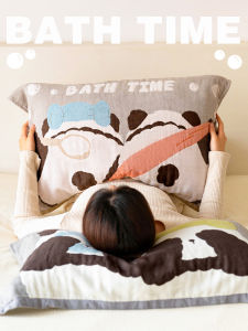 Couples Panda Cotton Pillowcases Premium Quality Pure Cotton Washcloths Pair Set New 2024 Single Bedding Fabric Products