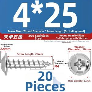 TIANZHUOJINSHU | 304 Stainless Steel With Washer Crosshead Self Tapping Screws