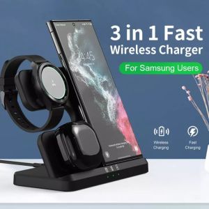 Samsung 3 in 1 Wireless Charger Stand samsung wireless charger for Galaxy Watch 5/4/3/Active 2/1 Compatible with Samsung S24 Ultra S23 S22 Note20 S6 Note10/20 Z Flip 4/3 Z Fold Galaxy Buds Pro Live