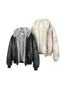 Deserto Frozen Crack Skin 1500G Fake Otter "One Piece Winter" Hooded Seat Mountain Eagle PU Leather Jacket Mens Loose Fit Cotton Coat