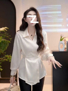 ZHILU | Slimming Waist French Satin Long Sleeve Polo Shirt