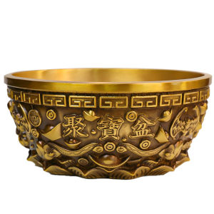 Lucky Fengshui Blessing Brass Treasure Bowl Golden Wealth Bowl Home office Fortune Decor
