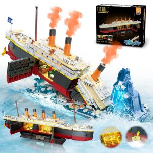 2288PCS Movie Game MOC Titanic Ship Building Blocks Luxury Iceberg Cruise Ship Boat Wreck Model Bricks Toys For Children Gift