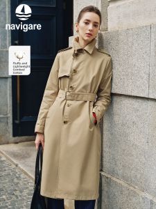 Navigare | Lapel Collar CAMEL Color Womens Long Trench Coat