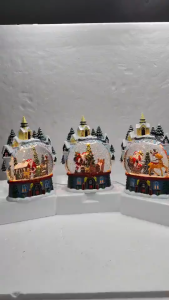 ONELINE #8024/8025/8026/8027 Christmas Music Snow Globe Village Scene with Glitter Snowfall