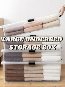 Transparent Underbed Storage Box with Wheels/Large Capacity Storage Box Dual-Open Lid