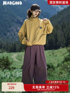 Madgood Street Style Short Jacket Outdoor Water Resistant Stand Collar Fun DIY Magic Tape Pleated Polyester Nylon Womens Coat