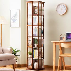 JOY ชั้นวางหนังสือ ตู้หนังสือ ตู้ชั้นเก็บของ ตู้โชว์ ตู้เก็บของอเนกประสงค์ ตู้วางของ 360 °หมุนอิสระ