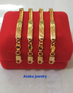 Gelang Plat Anak Ukir Kuning Perak 925