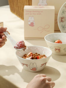 ชามโยเกิร์ตเซรามิกกระดูกฟักทอง Blue Lotus ลายการ์ตูนน่ารัก ชามเช้า ชามกาแฟช่วงบ่าย ชามเซรามิกกระดูกฟักทองสำหรับใช้ในบ้าน