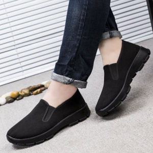Beijing Style Breathable Canvas Shoes: Men's Thick Bottom Anti-Slip Casual Slip-On Deodorant Shoes