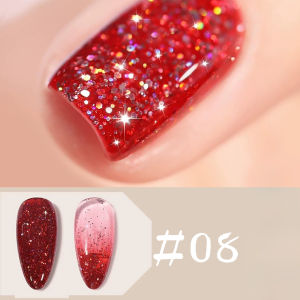 ยาทาเล็บเจล TC 2025 สีแดงกลิตเตอร์ 1-8 ชิ้น ประกายระยิบระยับดุจดวงดาวบนท้องฟ้า เงางาม สะท้อนแสง สำหรับตกแต่งเล็บ เหมาะเป็นของขวัญสำหรับสาวๆ