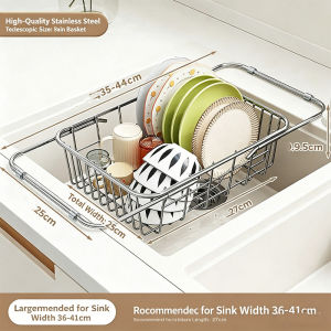 Expandable Stainless Steel Sink Strainer Basket Adjustable Over The Sink Dish Rack For Kitchen Food Washing Draining And Organiz