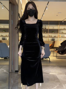 Elegant Velvet Square Neck Long Sleeve Womens Dress Slimming Bodycon Trendy Autumn 2023 Fashion Fitted Mini Dress
