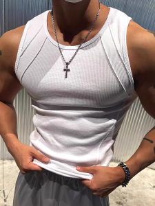 เสื้อกั๊กแขนกุดคอตตอนอเมริกันทรงสลิมฟิตสำหรับผู้ชาย ทรงเข้ารูป ระบายอากาศได้ดี ทรงเข้ารูป เสื้อกั๊กกลมไม่มีฮู้ด