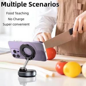 1 PC Car-Mounted Navigation Mobile Phone Stand - Foldable Strong Magnetic Suction Stand Multi-Angle Adjustable Vacuum Holder