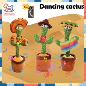 3 Designs Dancing Cactus Recording Talking Rechargable Plush Toys With Lights 120 Music Songs Christmas Gift