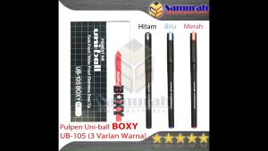 Pulpen Boxy Uni Ball UB 105 05 mm / Ballpoint UniBall 0.5 mm / 1 Pcs Waterproof Pen Hitam - Biru