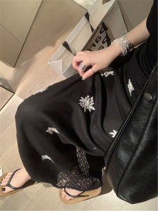 QIAONIAOGE | High Waist A-Line Midi Skirt Lace Embroidery Linen Patchwork Summer Holiday Womens Fashion Design Sensation Long Skirts