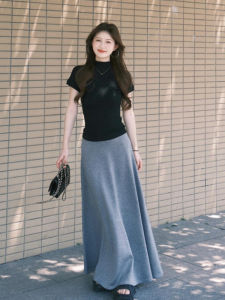 YUEZHONGWEI | Slim Fit Short Sleeve T-Shirt Womens Summer Unique Beautiful Waist-Cut High Neck American Style Commute Style Pure Color