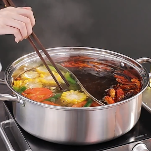 304 Stainless Steel Steamboat Pot 2in1Dual Hot Pot with Lid Single Hotpot Shabu Periuk Steamboat 火锅