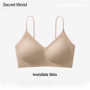 SecretWorld Ladies Thin Strap Bralette Summer Thin Seamless Vest Top Small Bust Gathered Wireless Underwear Youth Female