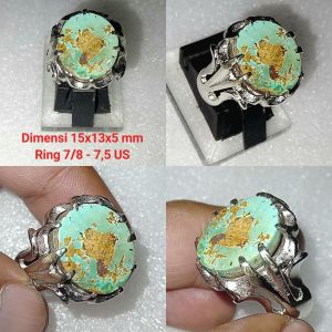 Natural Pirus Persia Pirus Motif Gambar Ring Alpaka Size 7/8 US Siap Pakai