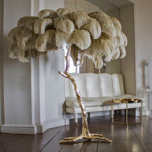 Nordic Modern Luxury LED Ostrich Floor Lamp Princess Table Light Romantic Tree Branch Living Feather Standing Bedside Lamps